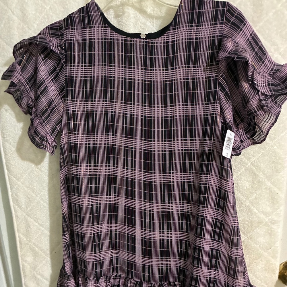 Kid pick Girls party dress poly with metallic accent pink plaid size 10
